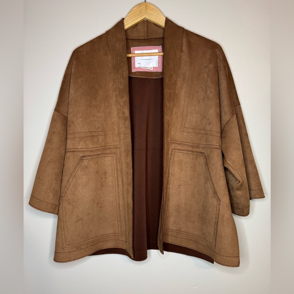 Anthropologie Faux Suede Open Jacket Brown Utility‎ Cropped Women's XS